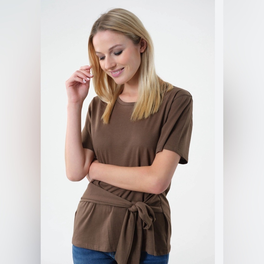 Deeluxe Tessa Khaki Brown Lightweight T-Shirt with attached Bow Sash Size XL